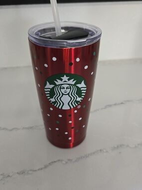 Starbucks Red Polka Dot Stainless Tumbler with Straw